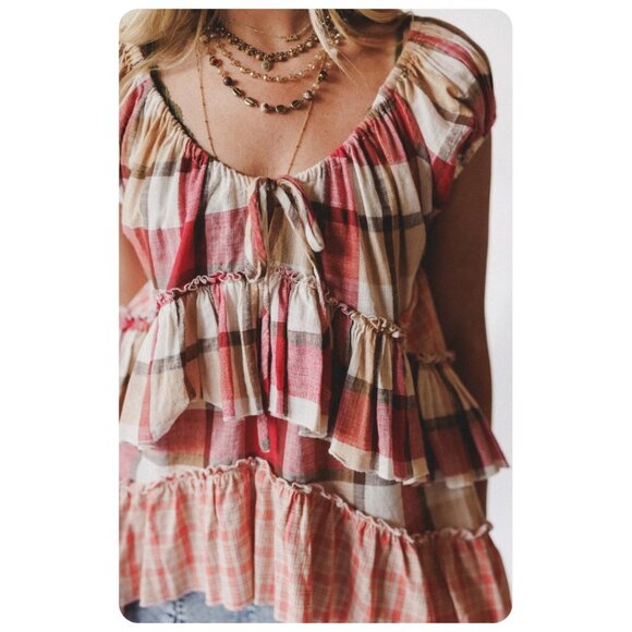Oli & Hali Plaid Ruffle Tunic Top sz XL - Picture 4 of 14